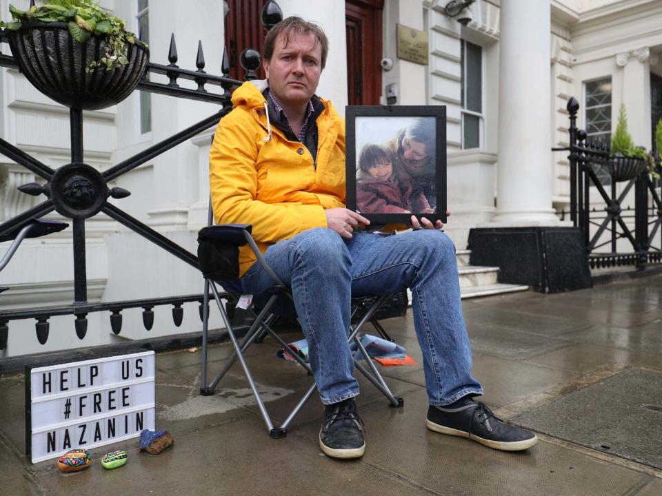 The husband of a British mother imprisoned in Iran has said he “resented” Boris Johnson’s handling of her case when he was foreign secretary. Richard Ratcliffe has joined his wife Nazanin Zaghari-Ratcliffe in staging a hunger strike against her three-year detention over spying allegations, which she strongly denies.The British-Iranian charity worker is currently refusing to eat food in prison in protest at her “unfair imprisonment” – and her husband has vowed to fast outside the Iranian embassy in London until her hunger strike ends in an act of solidarity.Speaking on the second day of his hunger strike , Mr Ratcliffe criticised Tory leadership frontrunner Mr Johnson’s previous comments about the case.“He clearly made a mistake and clearly tried to correct it and made a promise that he wasn’t able to deliver on," he told the Andrew Marr Show. “At times I’ve resented him for it and there are bits I did resent him for.”Mr Johnson said in 2017 that Ms Zaghari-Ratcliffe was working in Tehran training journalists, comments used by Iran to allege she was engaged in “propaganda against the regime”.The family will now “push” foreign secretary Jeremy Hunt for his wife’s release, Mr Ratcliffe said.Mr Johnson's fellow Tory leadership contender has urged Iran to release Ms Zaghari-Ratcliffe and not “drag her into” its disagreements with Britain.The couple decided to start the hunger strike following the fifth birthday of their daughter, Gabriella, who has not been allowed to leave Iran since her arrest in 2016.It came after Ms Zaghari-Ratcliffe refused food for three days in January in protest against being denied access to medical care.Mr Ratcliffe said he wife had "been on hunger strike before."He added: "It achieved something, but not much. I said that if she did it again I would stand in solidarity with her. A hunger strike in prison, nobody gets to see it, a hunger strike here is much more public.” Ms Zaghari-Ratcliffe was arrested in April 2016 at Imam Khomeini Airport in Tehran as she prepared to board a plane with Gabriella back to the UK after visiting relatives.The 40-year-old is serving a five-year sentence in the notorious Evin Prison.Mr Hunt granted Ms Zaghari-Ratcliffe diplomatic protection in March but Tehran refuses to acknowledge her dual nationality.Additional reporting by PA