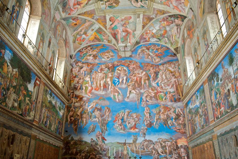 Michelangelo, Last Judgment fresco from the Sistine Chapel, post-restoration, Vatican City, Rome.