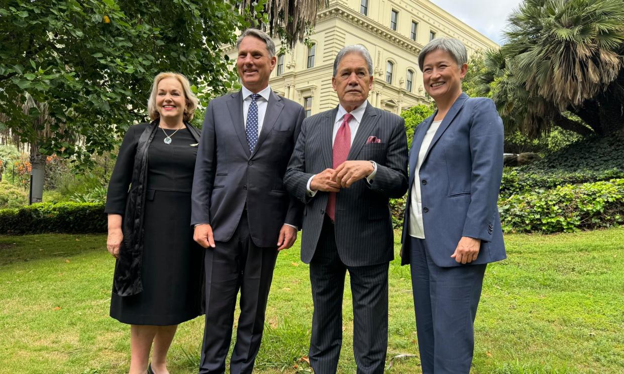 <span>New Zealand defence minister Judith Collins, Australia defence Minister Richard Marles, New Zealand foreign minister Winston Peters and Australia foreign minister Penny Wong held talks in Melbourne.</span><span>Photograph: Ben Mckay/AAP</span>