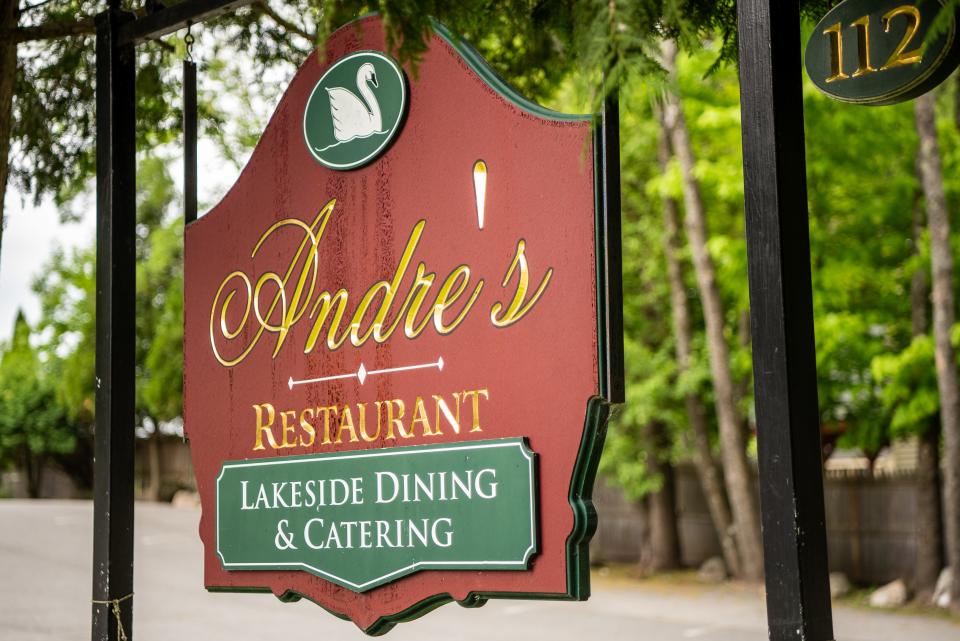 The sign in front of Andre's Lakeside Dining is shown in Sparta, NJ on Thursday May 26, 2022. 