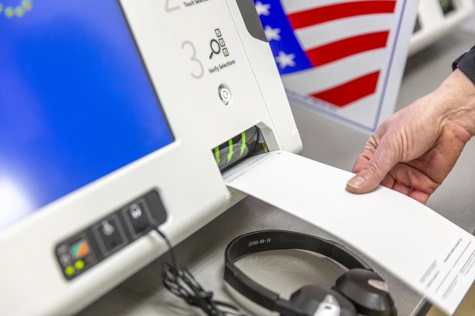 A closer look of the inclusive ExpressVote machines on Feb. 14 at the Portage County Municipal Center in Plover. The machines will be used by voters across Portage County and will provide an inclusive voting experience for people who are visually and hearing impaired and will also lower paper waste, speed up the polling process and eliminate overvoting occurrences.