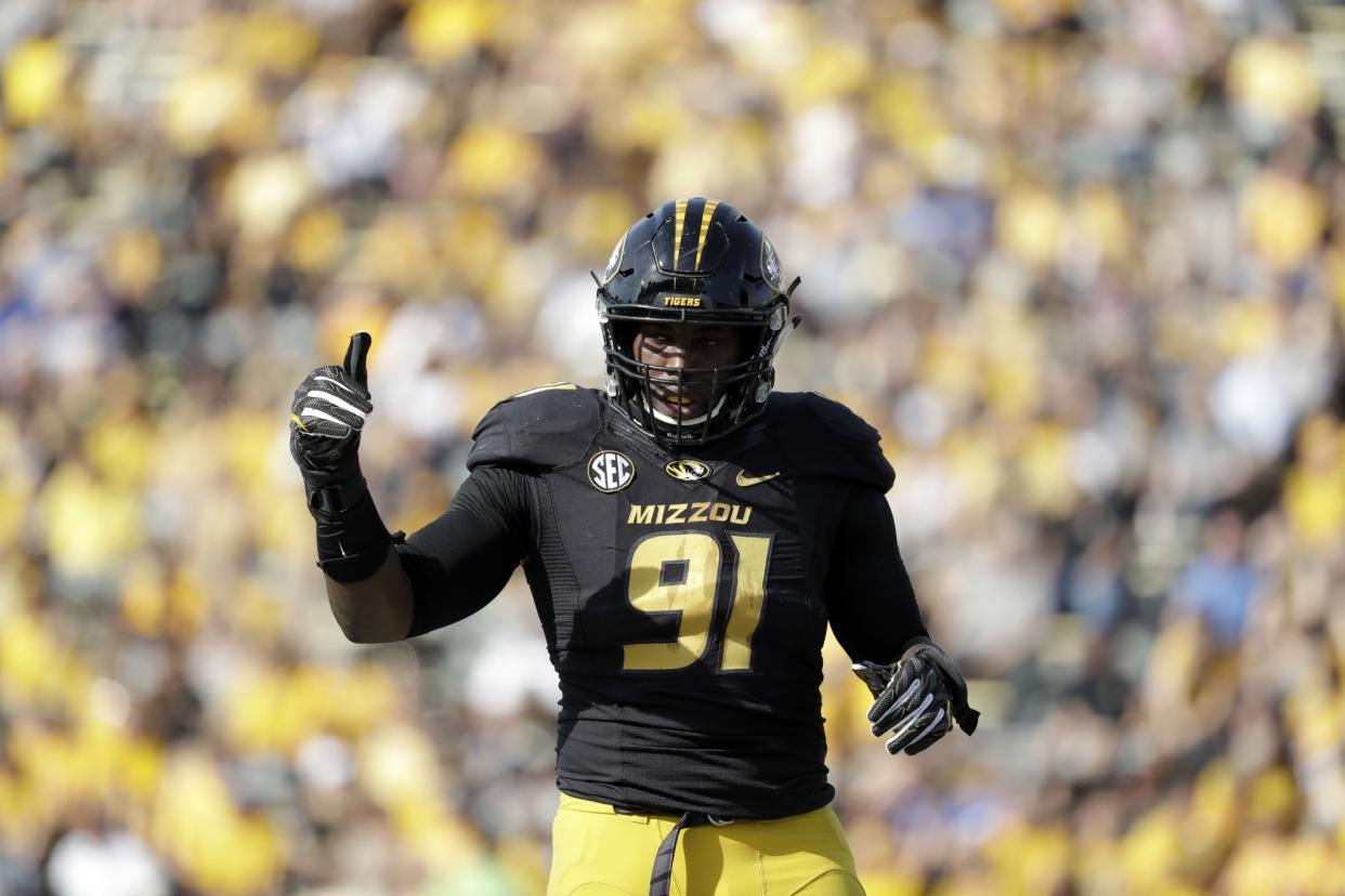 Charles Harris combined for 117 tackles, 30.5 tackles for loss and 16 sacks over the last two seasons at Missouri. (AP Photo/Jeff Roberson)