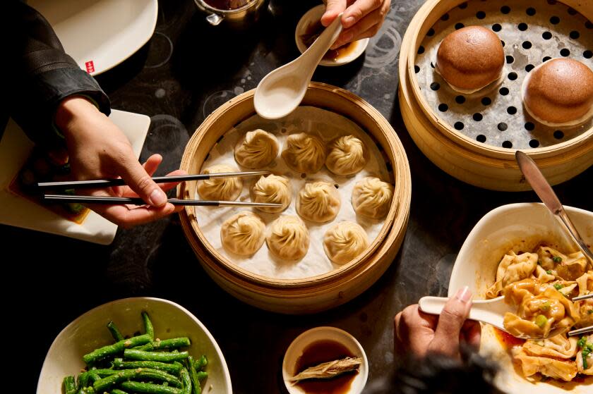 Xiao Long Bao, Green Beans,, Cucumbers, Chocolate Buns, Shrimp Wontons from Din Tai Fung.