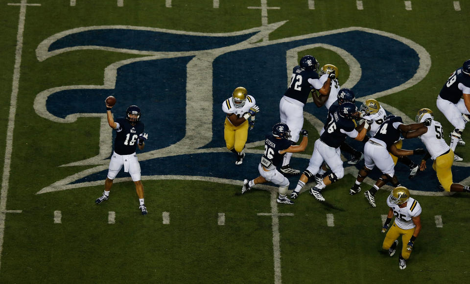 Taylor McHargue #15 of the Rice Owls throws a pass against the UCLA Bruins during their game at Rice Stadium on August 30, 2012 in Houston, Texas. (Photo by Scott Halleran/Getty Images)