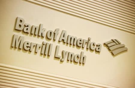 The company logo of the Bank of America and Merrill Lynch is displayed at its office in Hong Kong March 8, 2013. REUTERS/Bobby Yip