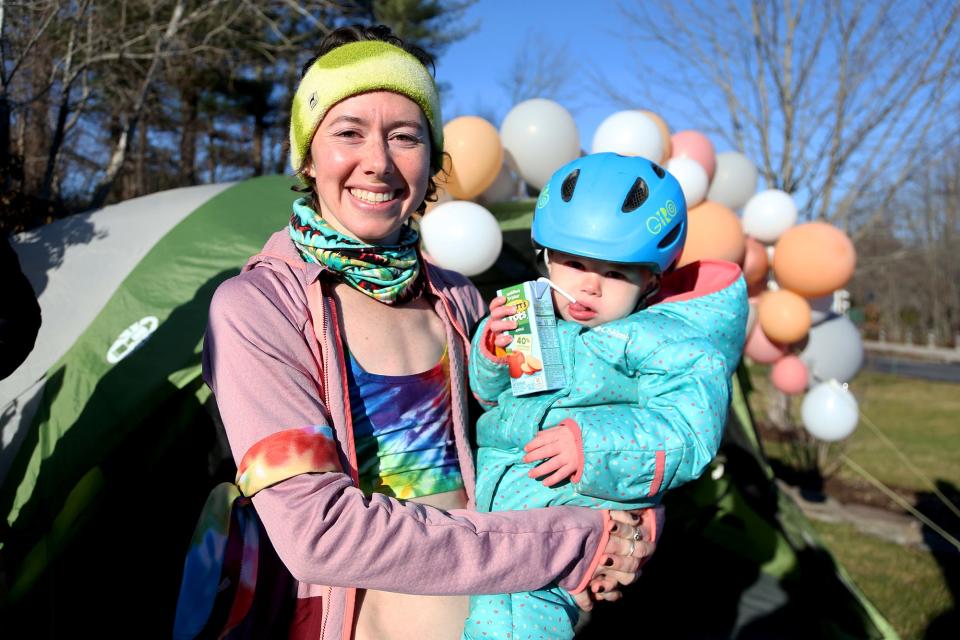 Erinn Needham, a cancer survivor, finishes her treatment by running a 10K fundraiser for metastatic breast cancer, running from Kennebunk to York Hospital in Wells on Friday, December 2, 2022.
