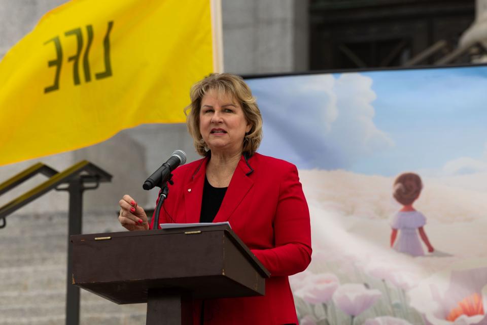 Merrilee Boyack, director of development for Pro-Life Utah, speaks at March for Life Utah