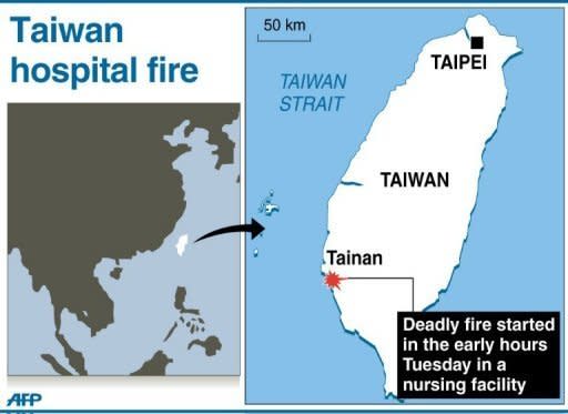 Graphic locating a deadly fire at a hospital in Taiwan's southern city of Tainan Tuesday