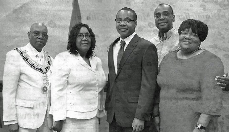 At the Tennessee State Elks of the World Convention held during the summer of 2016 in Oak Ridge, Atomic Elks Lodge 1301 sponsored the winning Oratorical Contest contestant, Darryl Bonner. Pictured are: Mabrey Duff, state education director; Laverne Grigsby, regional directress of education; Darryl Bonner; Darryl Bonner Sr.; and Jeanne Bonner.