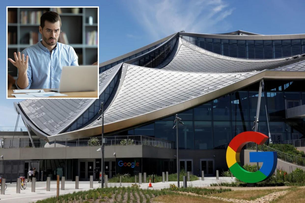 Google's newest office and stock photo of man in front of laptop