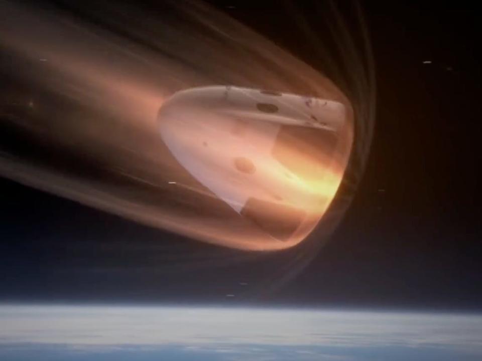 spacex crew dragon demo 1 commercial spaceship mission nasa deorbit atmospheric reentry heating ablation space station illustration animation youtube 3