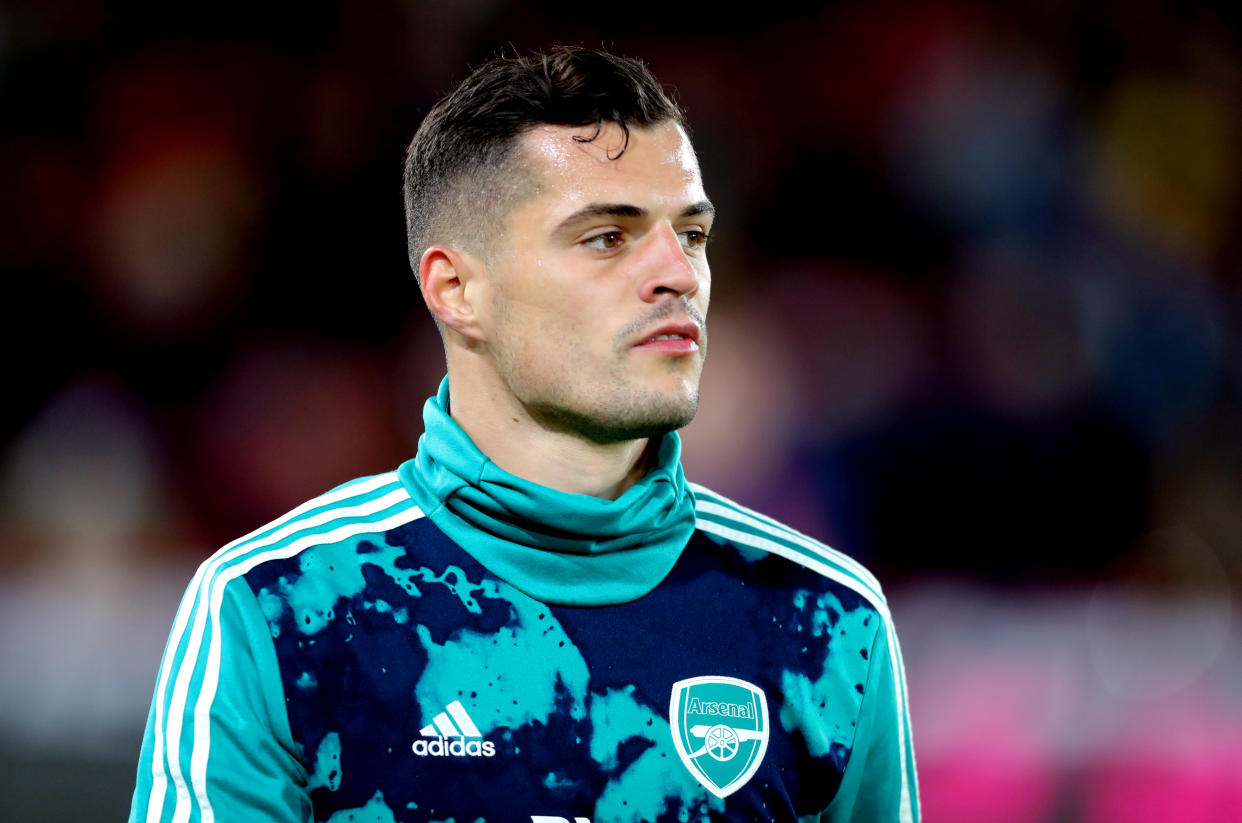 Arsenal's Granit Xhaka during the pre-match warm up prior to the beginning of the match Sheffield United v Arsenal - Premier League - Bramall Lane 21-10-2019 . (Photo by  Richard Sellers/EMPICS/PA Images via Getty Images)