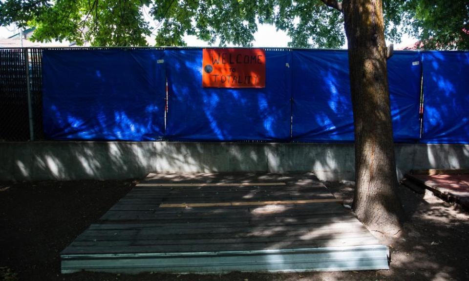 A stage in the Weiser, Idaho, backyard of Dolli Walsh, who is offering camping spaces for $75 a night.