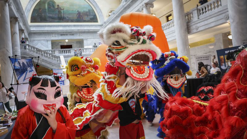 Bennion Junior High School’s Chinese Culture Club members perform a Lion dance during the annual Tourism Day on the Hill at the Capitol in Salt Lake City on Friday, Feb. 9, 2024.