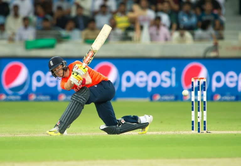 England's Sam Billings bats during the first T20 cricket match between Pakistan and England at the Dubai International Cricket Stadium on November 26, 2015