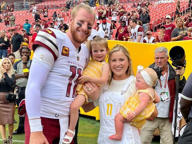 <p>Carson Wentz Instagram</p> Carson Wentz and Madison Oberg with their kids, Hadley and Hudson