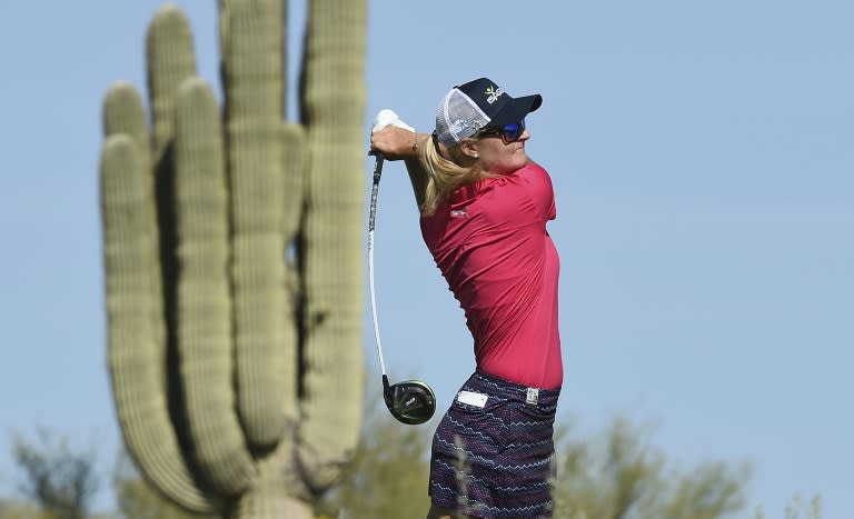 Anna Nordqvist of Sweden hits her drive on the 15th hole during the the third round of the Bank Of Hope Founders Cup, at Wildfire Golf Club at the JW Marriott Desert Ridge Resort in Phoenix, Arizona, on March 18, 2017