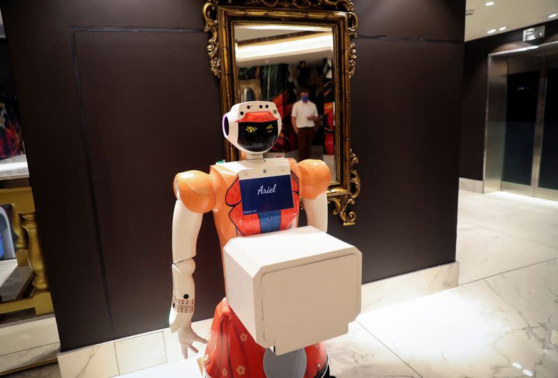 AI-powered robots work at the Hotel Sky in Johannesburg