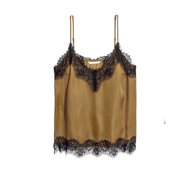 <a rel="nofollow noopener" href="http://rstyle.me/n/crnmvcchdw" target="_blank" data-ylk="slk:Satin and Lace Camisole Top, H&M, $15;elm:context_link;itc:0;sec:content-canvas" class="link ">Satin and Lace Camisole Top, H&M, $15</a>