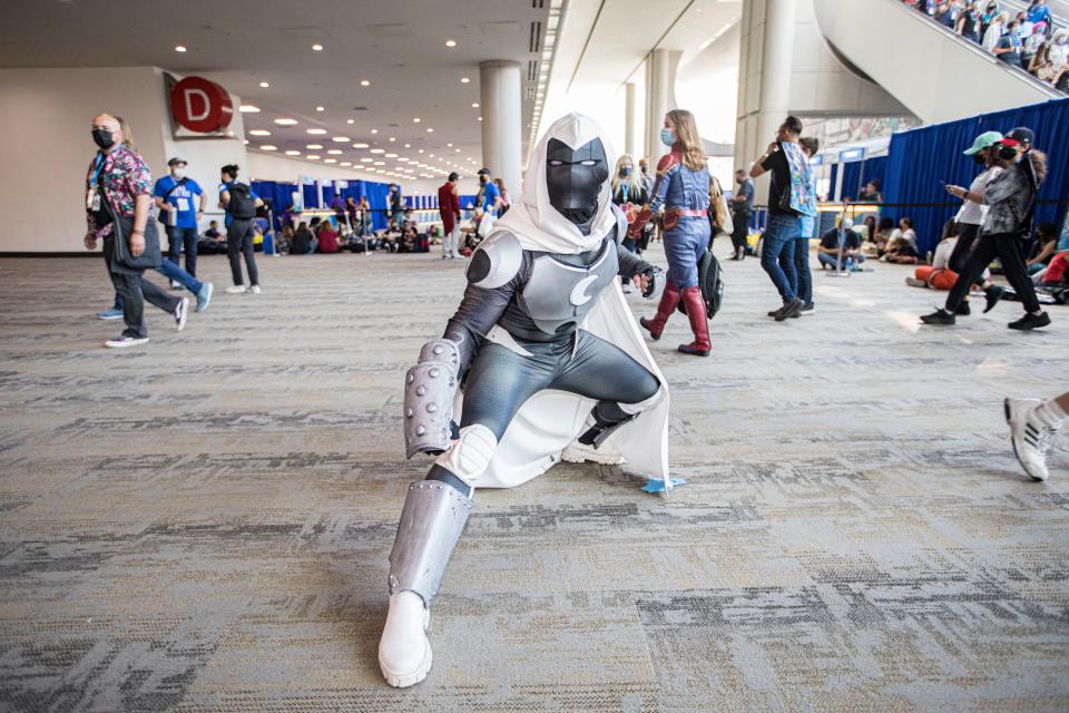 Moon Knight cosplayer Derek Shackelton attends 2022 Comic-Con International Day 3 at San Diego Convention Center on July 23, 2022 in San Diego, California. (Photo by