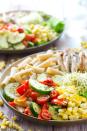 <p>Pack up the leftovers for an amaze work lunch.</p><p>Get the recipe from <a rel="nofollow noopener" href="http://wholeandheavenlyoven.com/2015/07/13/california-veggie-grilled-chicken-pasta-bowls/" target="_blank" data-ylk="slk:Whole and Heavenly Oven;elm:context_link;itc:0;sec:content-canvas" class="link ">Whole and Heavenly Oven</a>.</p>