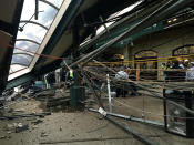 <p>The roof collapse after a NJ Transit train crashed in to the platform at the Hoboken Terminal September 29, 2016 in Hoboken, New Jersey. (Pancho Bernasconi/Getty Images) </p>