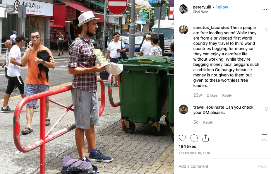 The 'begpackers' have faced backlash for years on social media. Source: Instagram 