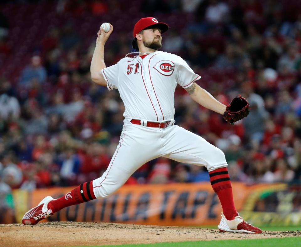 May 27, 2022; Cincinnati, Ohio, USA; Cincinnati Reds starting pitcher Graham Ashcraft (51) throws a pitch against the San Francisco Giants during the first inning at Great American Ball Park. Mandatory Credit: David Kohl-USA TODAY Sports