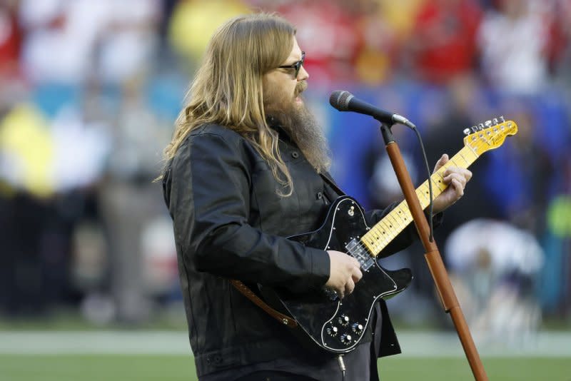 Chris Stapleton performs at Super Bowl LVII in February. File Photo by John Angelillo/UPI