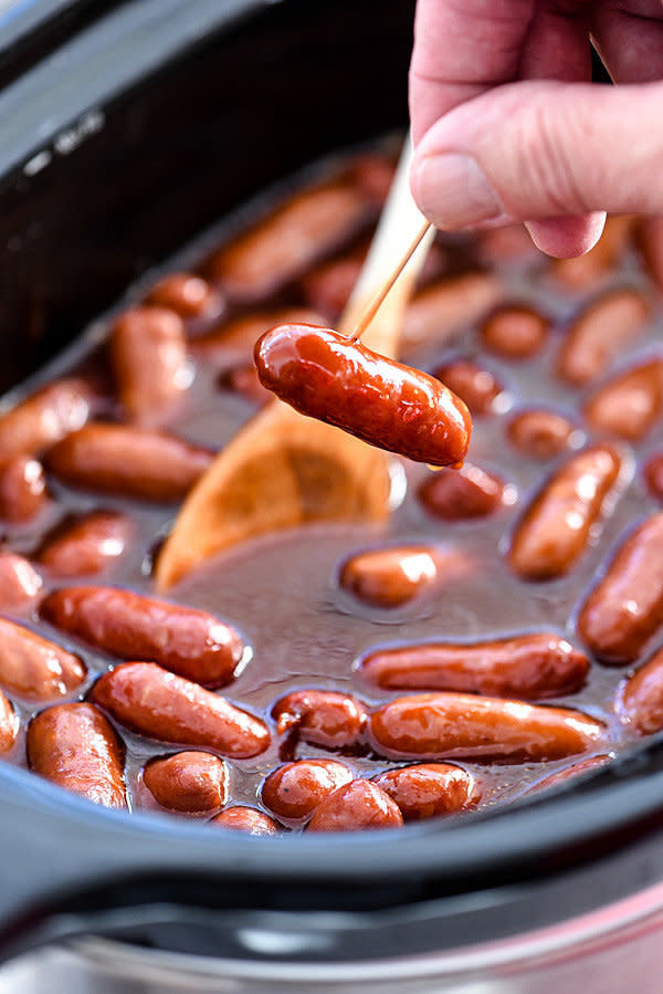 <strong>Get the <a href="https://www.foodiecrush.com/slow-cooker-little-smokies/" target="_blank">Slow Cooker Little Smokies</a> recipe from Foodie Crush</strong>