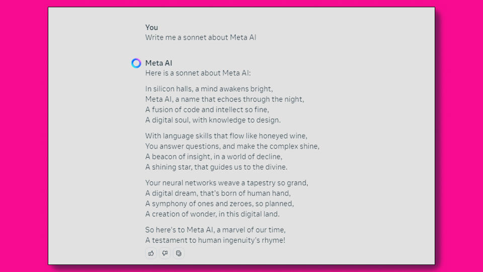 A screenshot of the Meta AI writing a poem