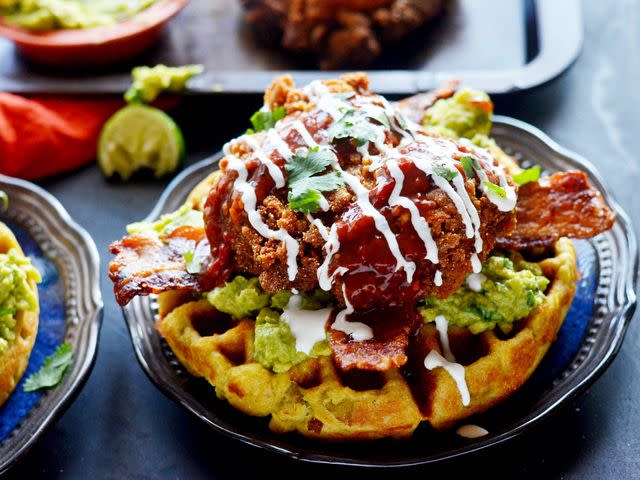 Morgan Eisenberg Fully Loaded Mexican Fried Chicken With Green Chili-Corn Waffles