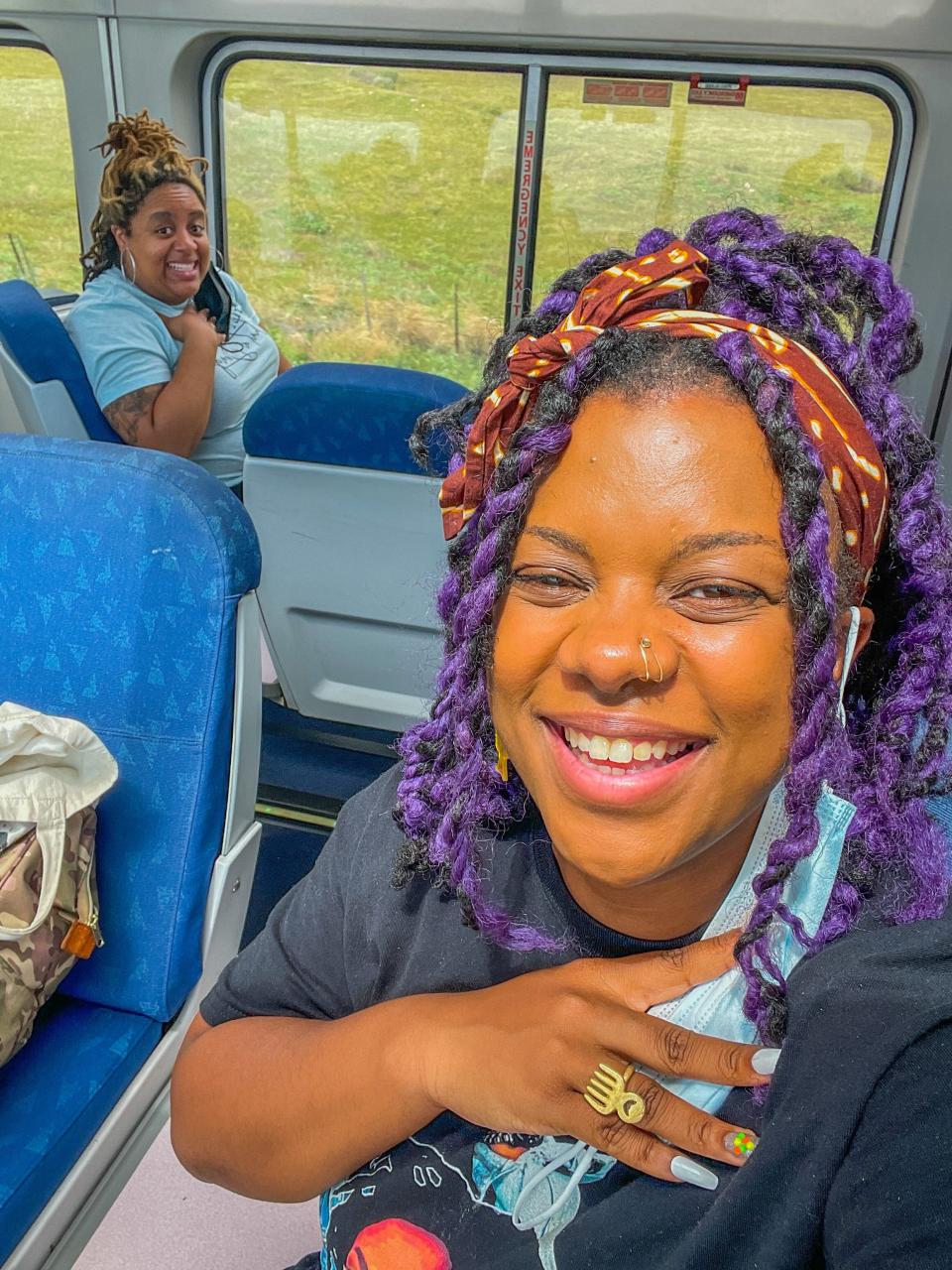 Sojourner White and her sister on the amtrak coast starlight