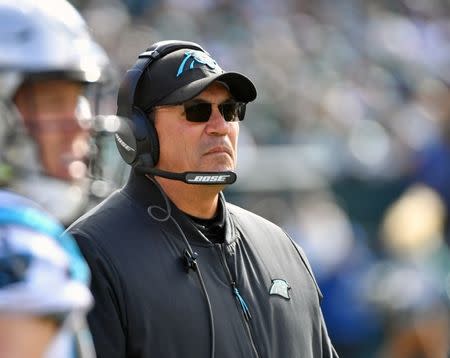 FILE PHOTO: Oct 21, 2018; Philadelphia, PA, USA; Carolina Panthers head coach Ron Rivera during the second quarter against the Philadelphia Eagles at Lincoln Financial Field. Mandatory Credit: Eric Hartline-USA TODAY Sports