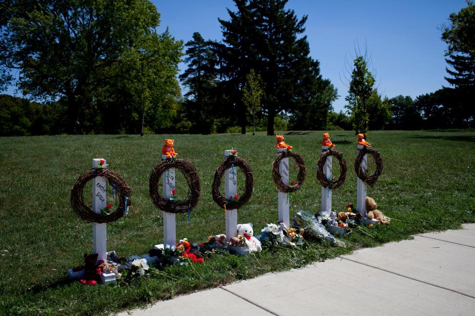 Wreaths were part of a memorial for the victims of the Sikh Temple shooting on South Howell Avenue in Oak Creek.