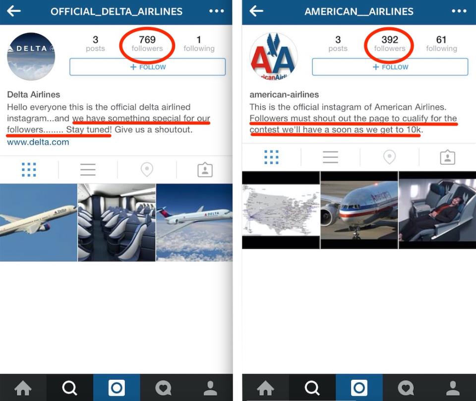 fake accounts airlines instagram