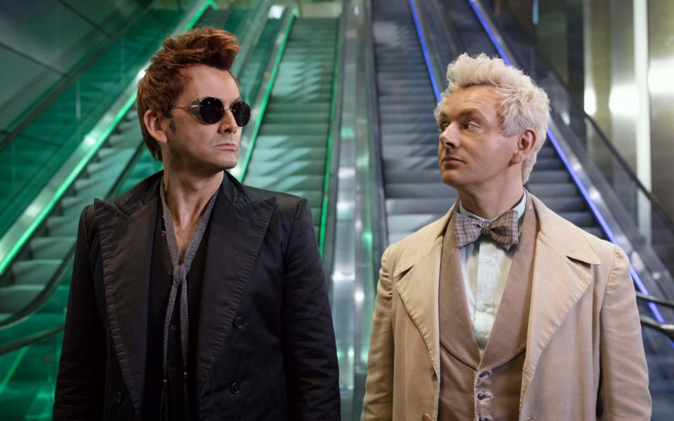 'He stops me being too grumpy': Michael Sheen with David Tennant in Good Omens - Sophie Mutevelian/BBC