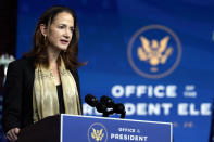 President-elect Joe Biden's Director of National Intelligence nominee Avril Haines speaks at The Queen theater, Tuesday, Nov. 24, 2020, in Wilmington, Del. (AP Photo/Carolyn Kaster)