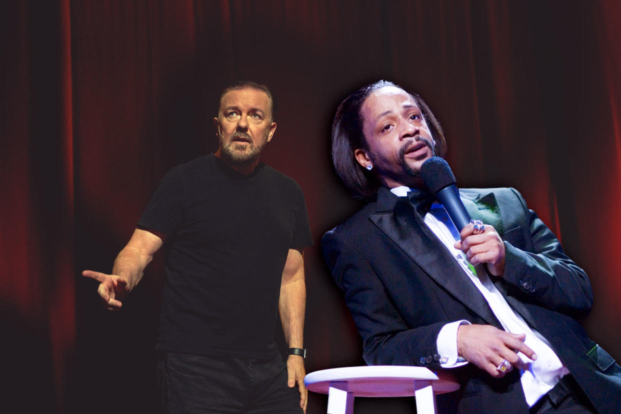 Katt Williams; Ricky Gervais Photo illustration by Salon/Getty Images/Netflix/Matt Crockett