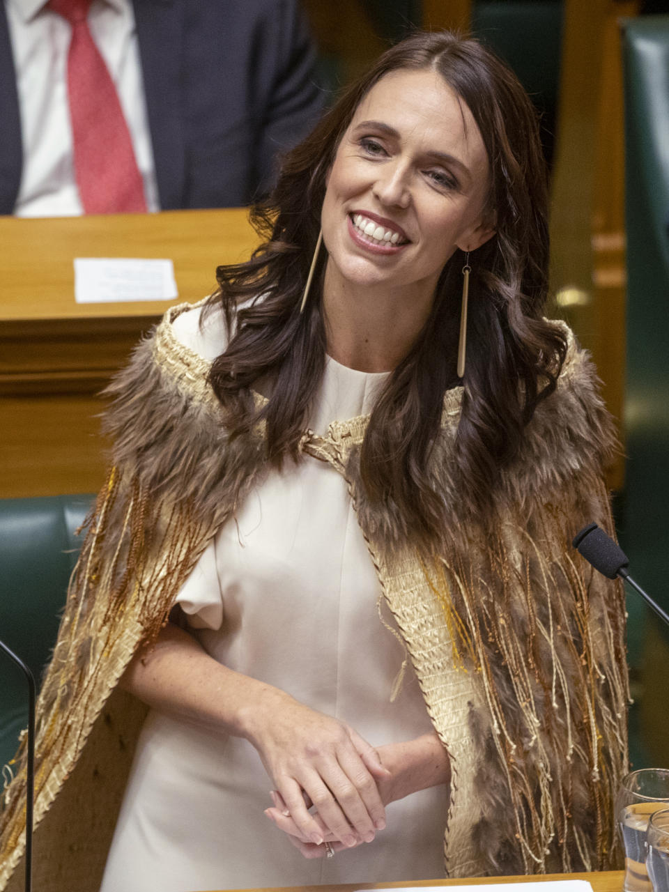 Jacinda Ardern makes her final speech to New Zealand's Parliament in Wellington, on Wednesday, April 5, 2023, after her five-year tenure as prime minister. A global icon of the left and an inspiration to women around the world, Ardern in January stepped down as prime minister, saying “I know what this job takes, and I know that I no longer have enough in the tank to do it justice. It is that simple." (Mark Mitchell/New Zealand Herald via AP)