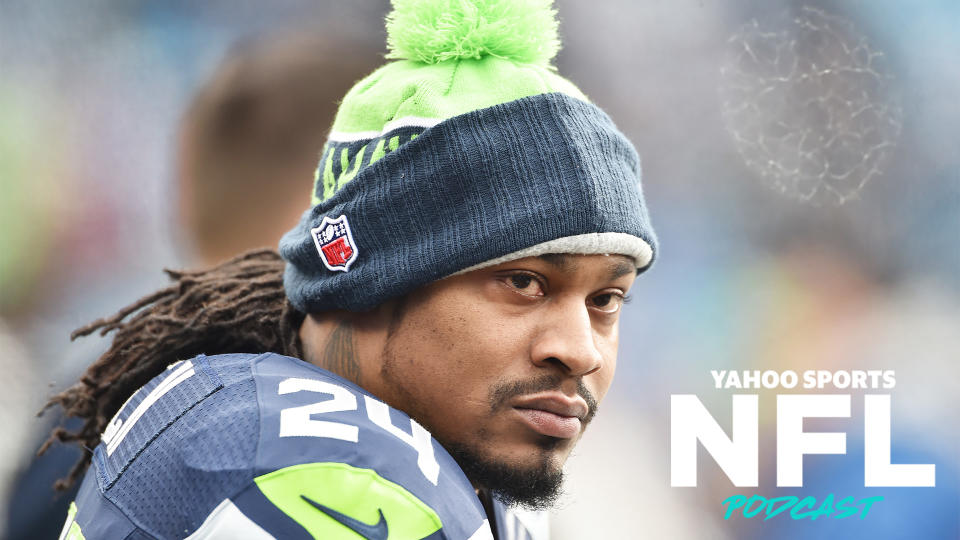 Former Seattle Seahawk running back Marshawn Lynch came out of retirement to sign with the team for their playoff run after a spate of injuries in their backfield. (Photo by Ronald C. Modra/Getty Images)