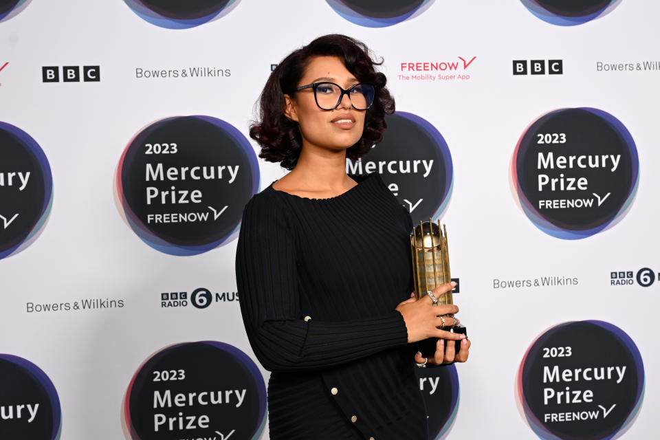 LONDON, ENGLAND - JULY 27: Raye attends the photocall at The 2023 Mercury Prize Launch at Langham Hotel on July 27, 2023 in London, England. (Photo by Jeff Spicer/Getty Images)