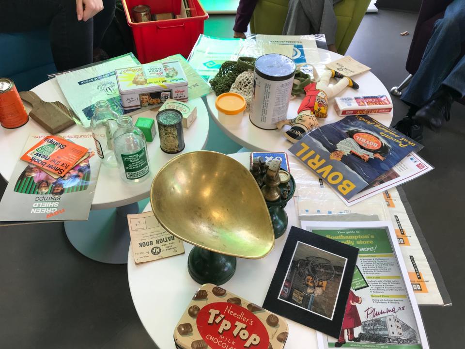 Memory box items laid out on a table