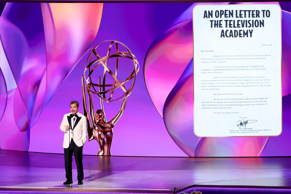 LOS ANGELES, CALIFORNIA - SEPTEMBER 15: John Leguizamo speaks onstage during the 76th Primetime Emmy Awards at Peacock Theater on September 15, 2024 in Los Angeles, California.  (Photo by Leon Bennett/WireImage)