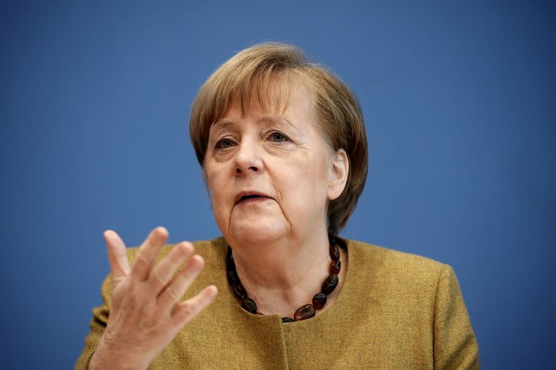 German Chancellor Angela Merkel holds a news conference in Berlin