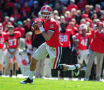 ATHENS, GA - NOVEMBER 5: Aaron Murray #11 of the Georgia Bulldogs passes against the New Mexico State Aggies at Sanford Stadium on November 5, 2011 in Athens, Georgia. Photo by Scott Cunningham/Getty Images)