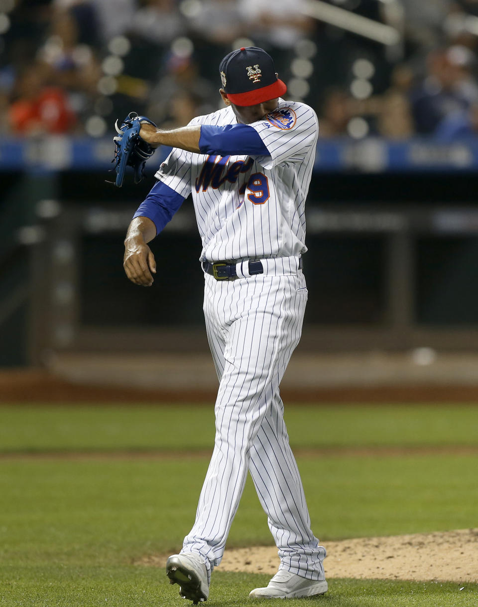 NEW YORK, NEW YORK - JULY 05:  Edwin Diaz #39 of the New York Mets walks to the dugout after he was removed from a game against the Philadelphia Phillies in the ninth inning at Citi Field on July 05, 2019 in New York City. (Photo by Jim McIsaac/Getty Images)