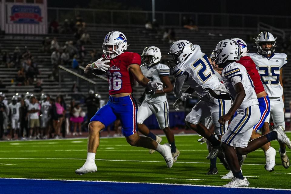 Westlake running back Grady Bartlett runs into the end zone for a touchdown during the Chaparrals' win over Akins on Oct. 3.