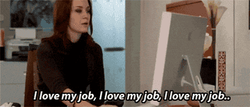 Emily Blunt saying she loves her job multiple times over in a scene for Devil Wears Prada