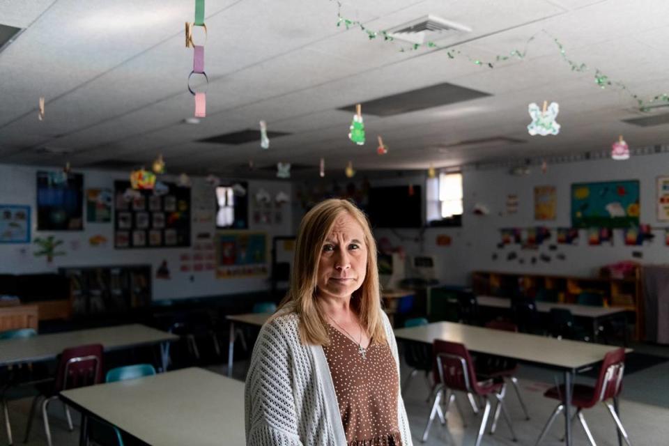 Gina Cappel, director of Jerusalem Child Care and Learning Center in Schuylkill County, stands in an empty classroom. Susan Angstadt/For Spotlight PA